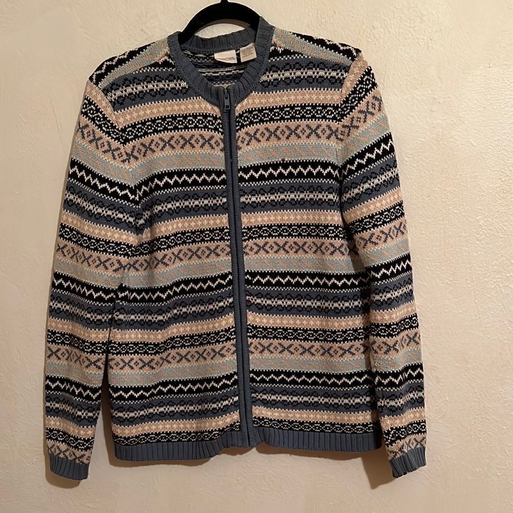 Vintage Cherokee 100% Cotton Fair Isle Zip Front Cardigan Made in Japan Size M